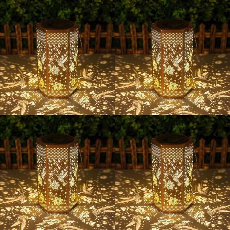 Opjoy 4 Pack Hummingbird Solar Lanterns Garden Decor - Gifts for Women Mom Grandma, Solar Lights Outdoor Waterproof Hanging Outside for Yard, Patio - Image 1